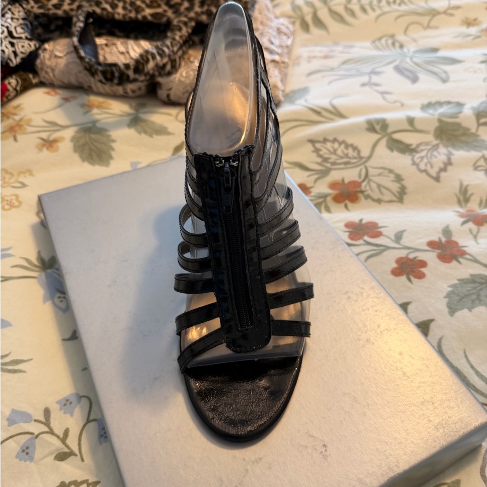 Worthington Black Strappy Heels with Front Zipper